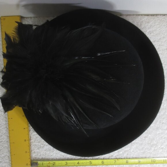 Ms Andree Hat 60s Vintage Black Fancy Bowler Feathers Wool by Bellini Size 6 7/8 main image 10